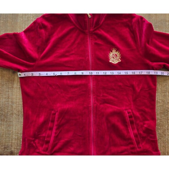 Lauren Ralph Lauren Active Velvet Velour Zip Up Red Training Jacket Size large - Picture 6 of 9